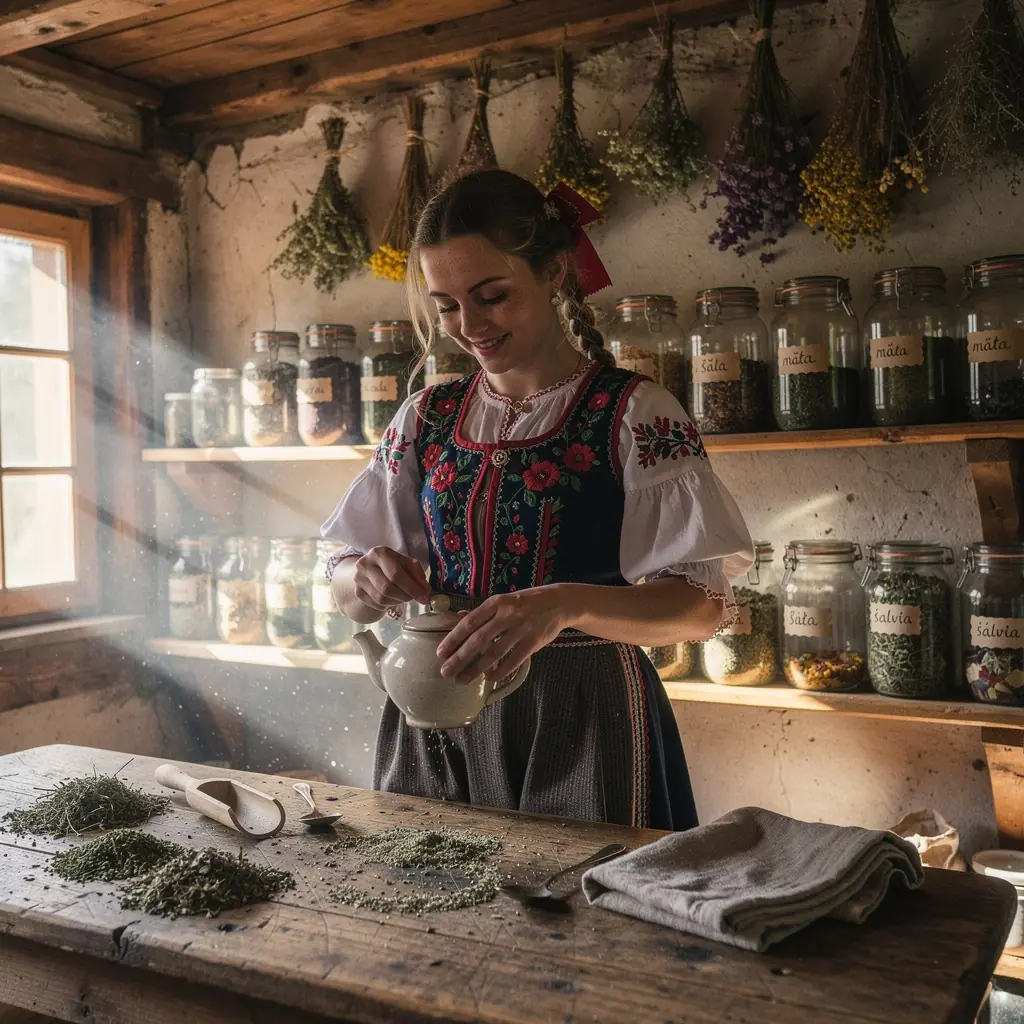 Tradičný čajový obrad s použitím starobylého čajového náradia.